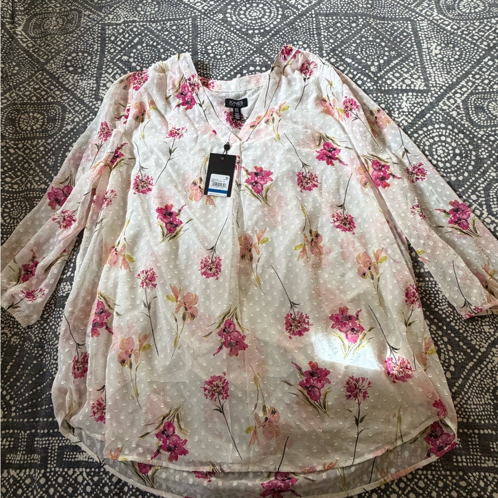 Jones New York Floral Blouse - Pink and White